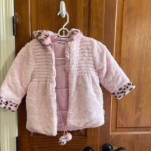 Bon Bebe Pink Fleece Jacket with Leopard Trim